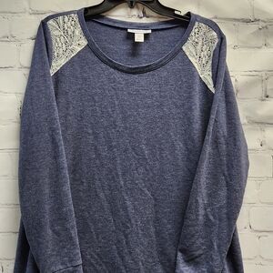 Motherhood Maternity large blue Sweater Knit lace long sleeve top comfortable
